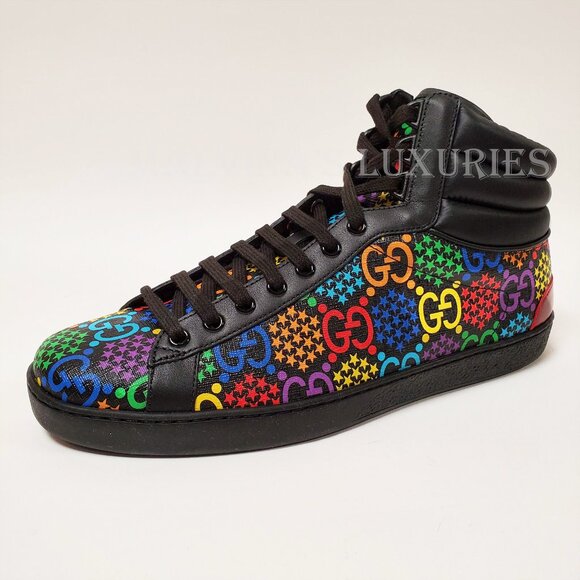 GUCCI SNEAKERS PSYCHEDELIC HIGH GG LOGO SUPREME CANVAS LEATHER SHOES sz 8.5G 9 - Picture 6 of 15